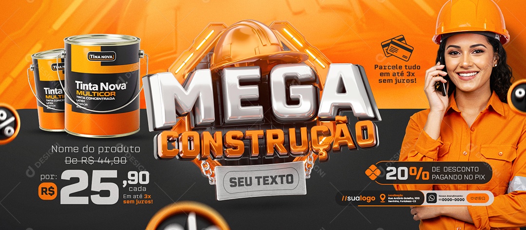 Banner Mega Construção Lata de Tinta Social Media PSD Editável