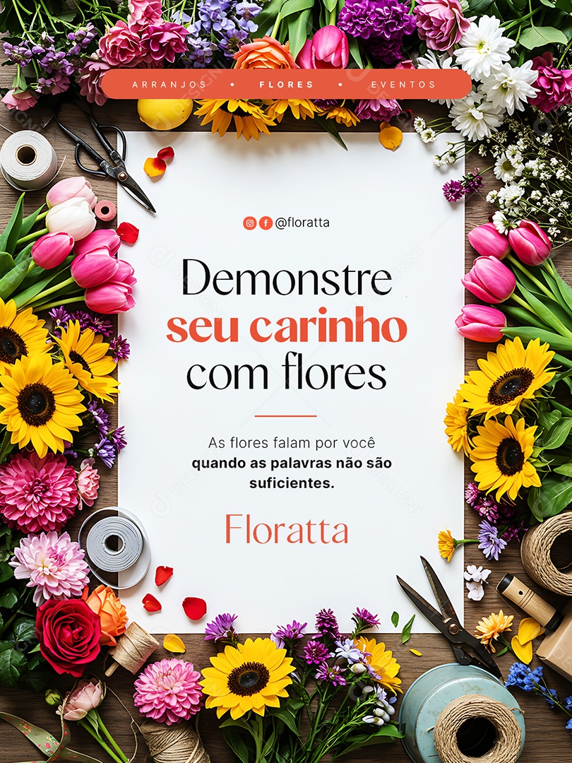 Floricultura Demonstre seu Carinho com Flores Social Media PSD Editável