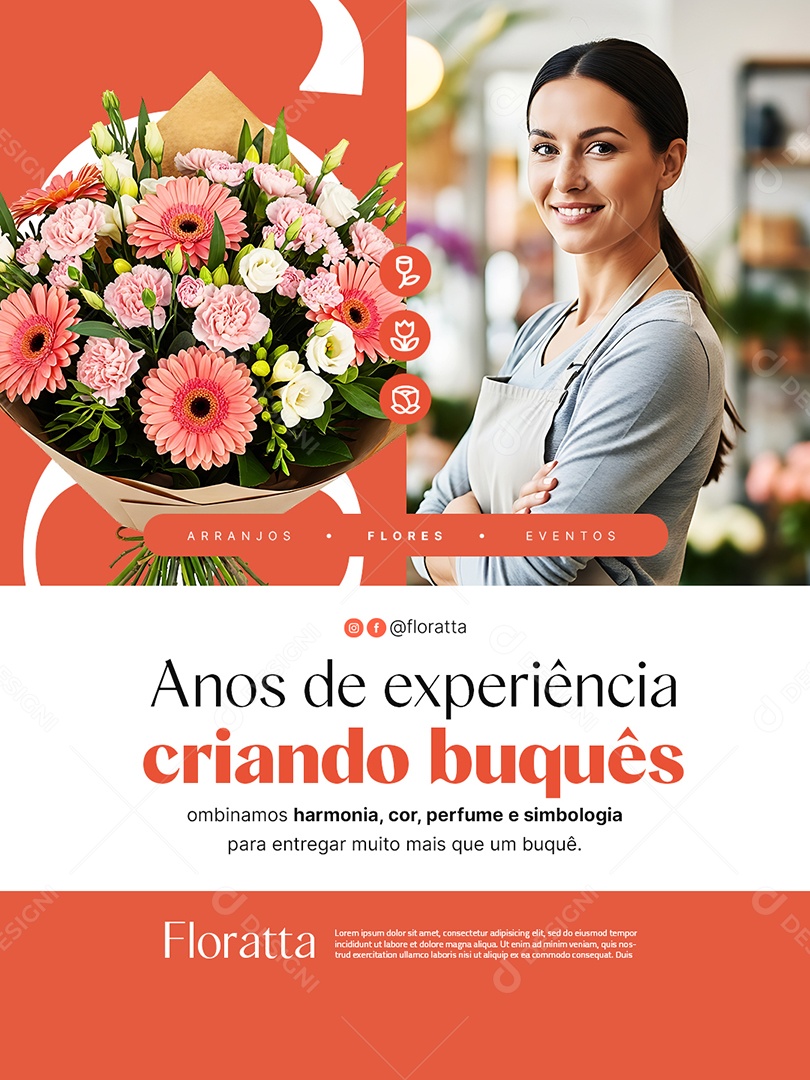 Floricultura Anos de Experiência Criando Buquês Social Media PSD Editável