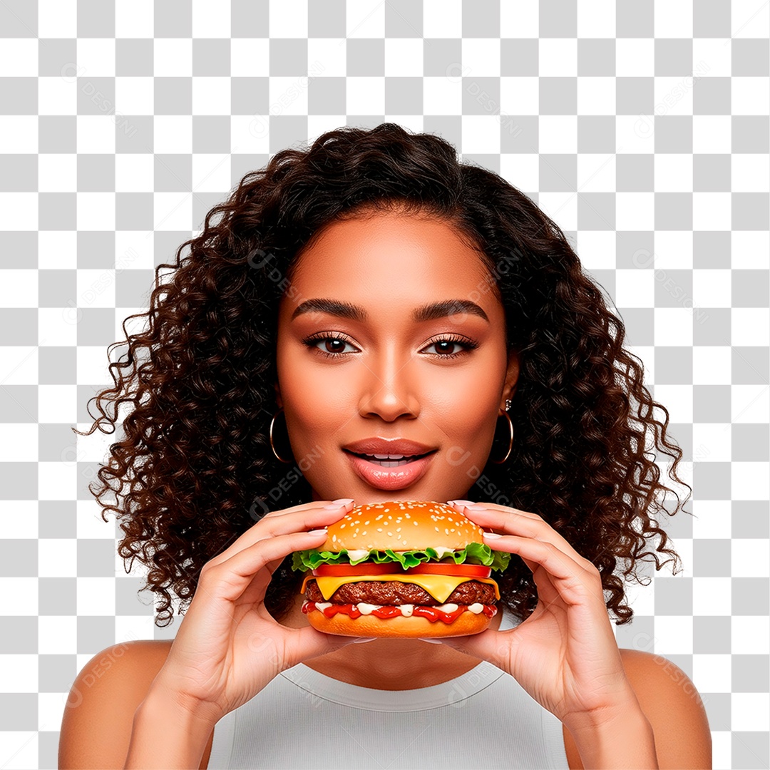 Mulher Segurando Hambúrguer PNG Transparente
