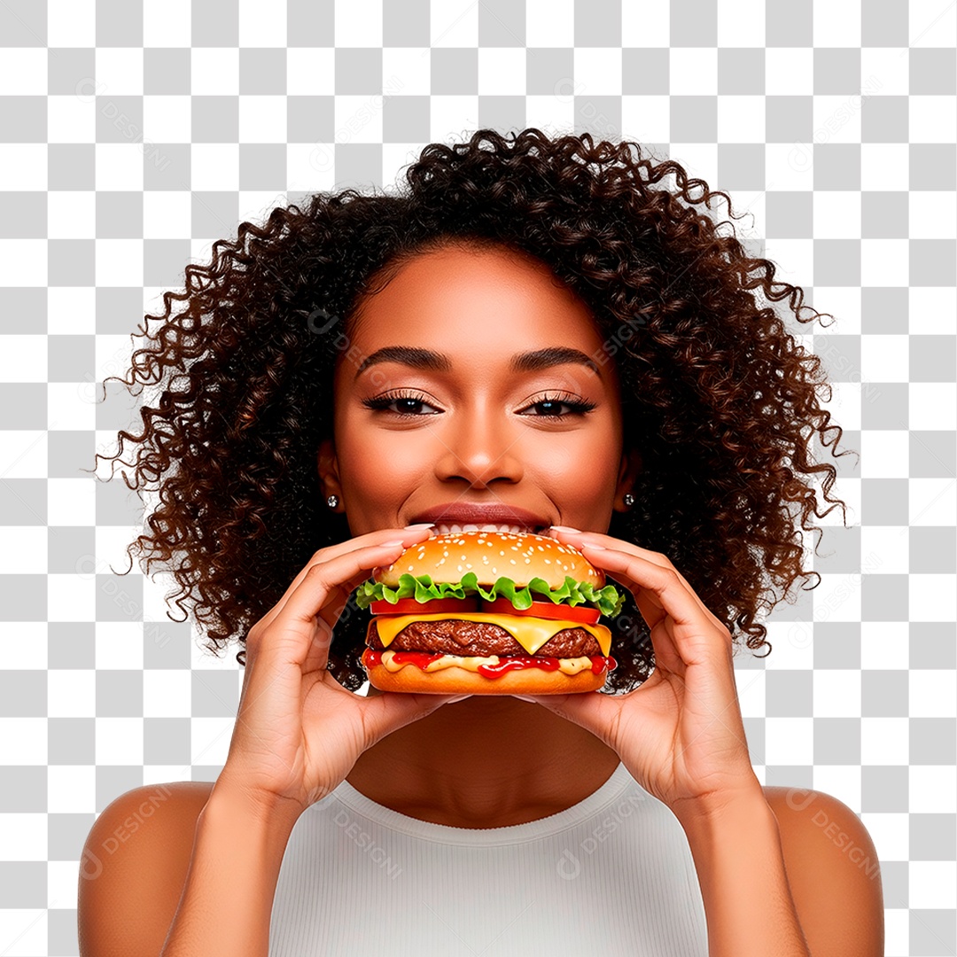 Mulher Segurando Hambúrguer PNG Transparente