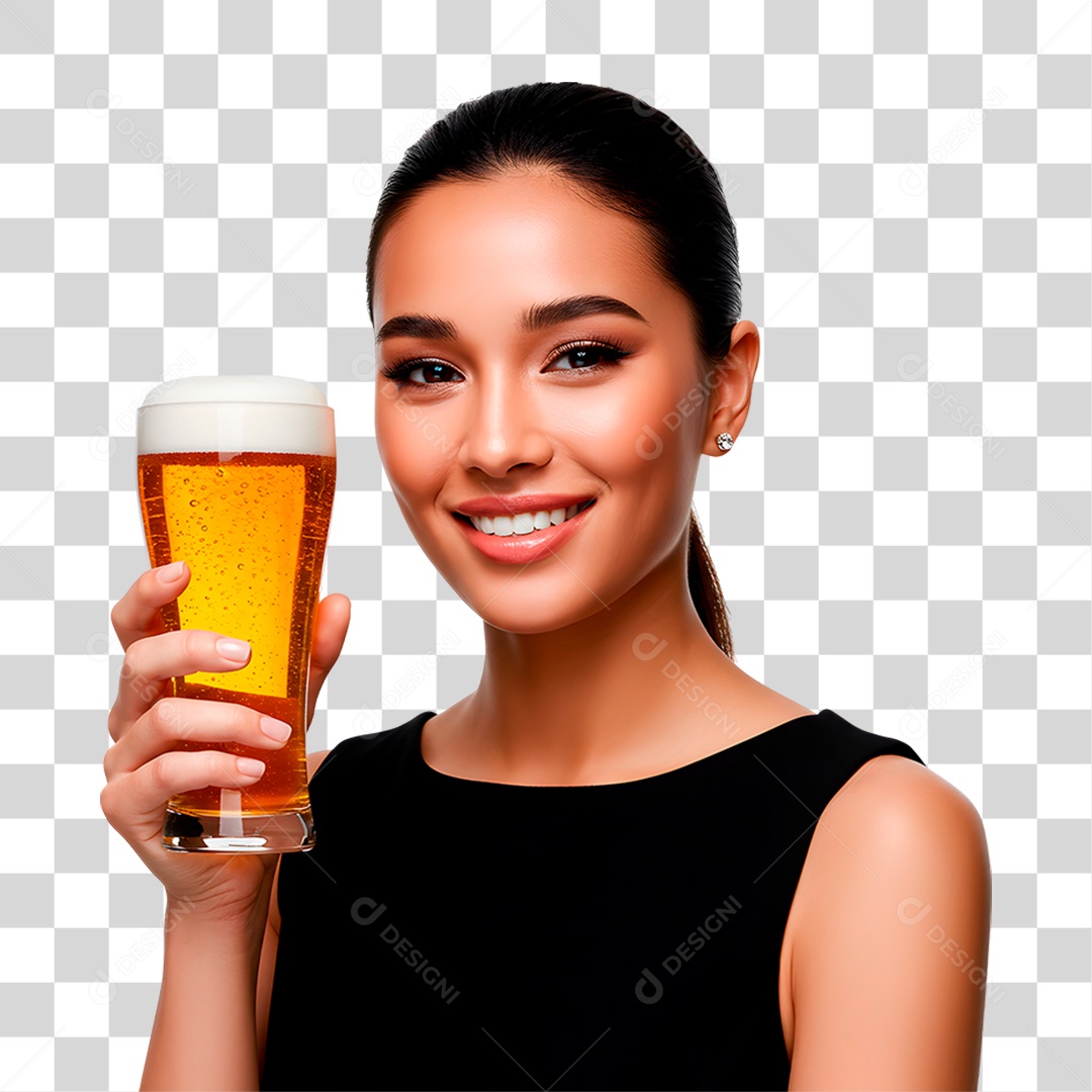 Mulher Segurando Copo de Cerveja PNG Transparente
