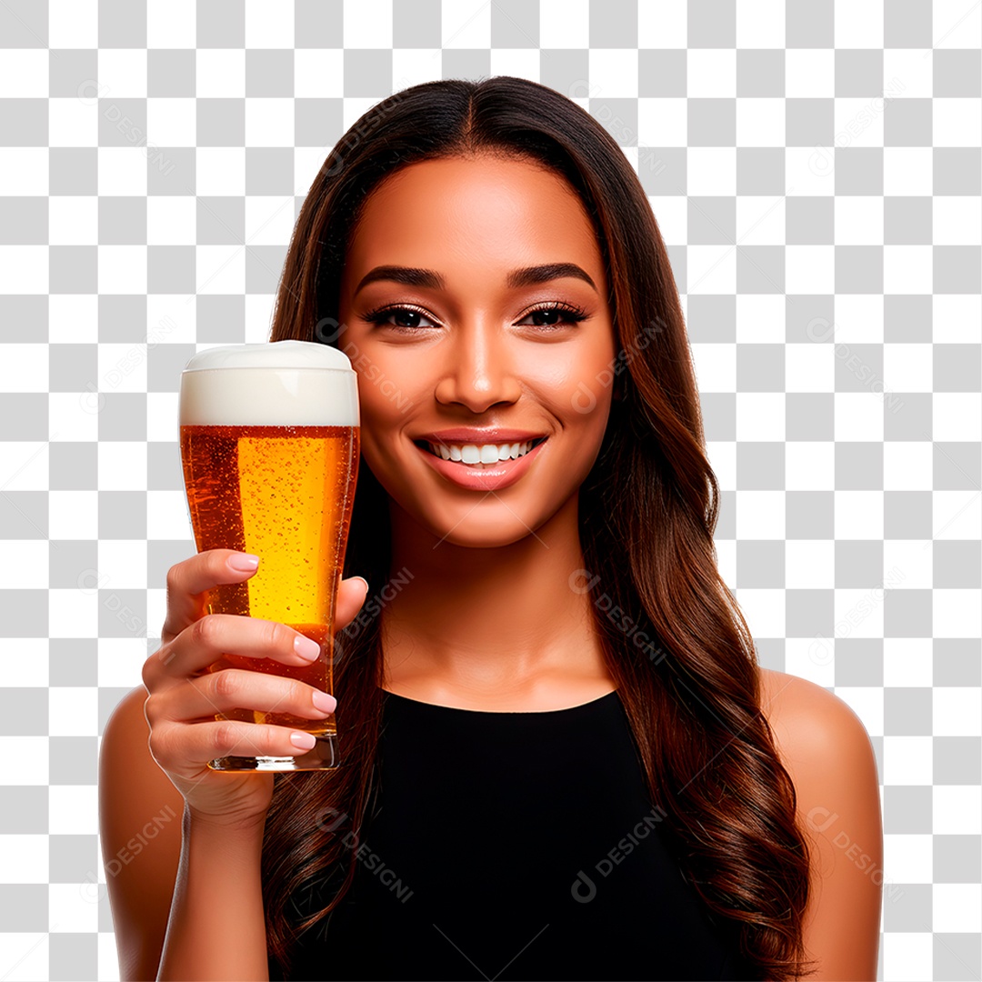 Mulher Segurando Copo de Cerveja PNG Transparente
