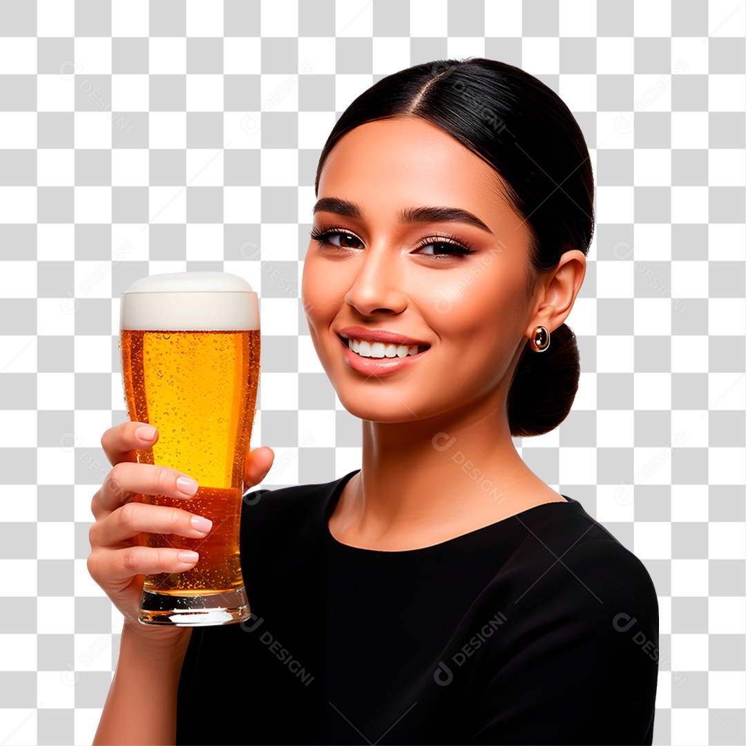 Mulher Segurando Copo de Cerveja PNG Transparente