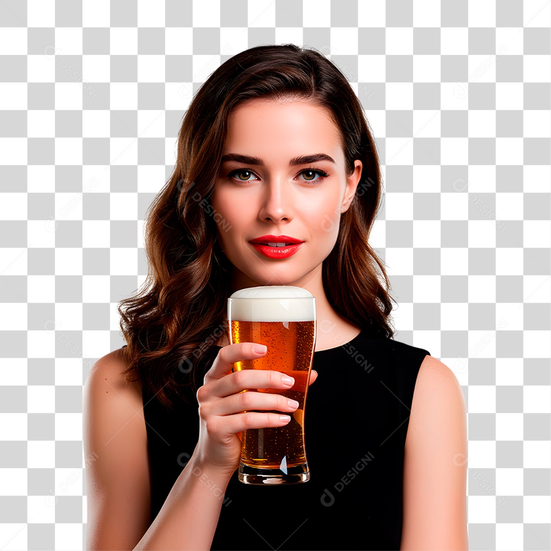 Mulher Segurando Copo de Cerveja PNG Transparente
