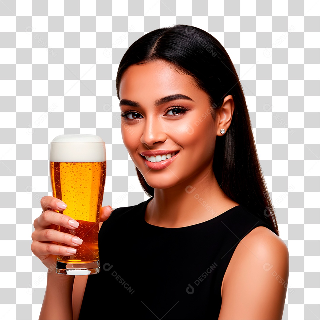 Mulher Segurando Copo de Cerveja PNG Transparente