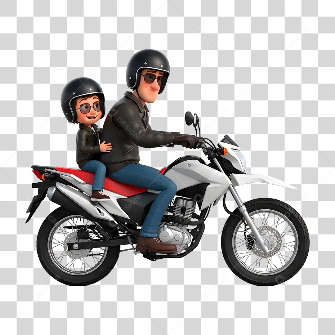 Personagem Pai e Filho em Motocicleta PNG Transparente