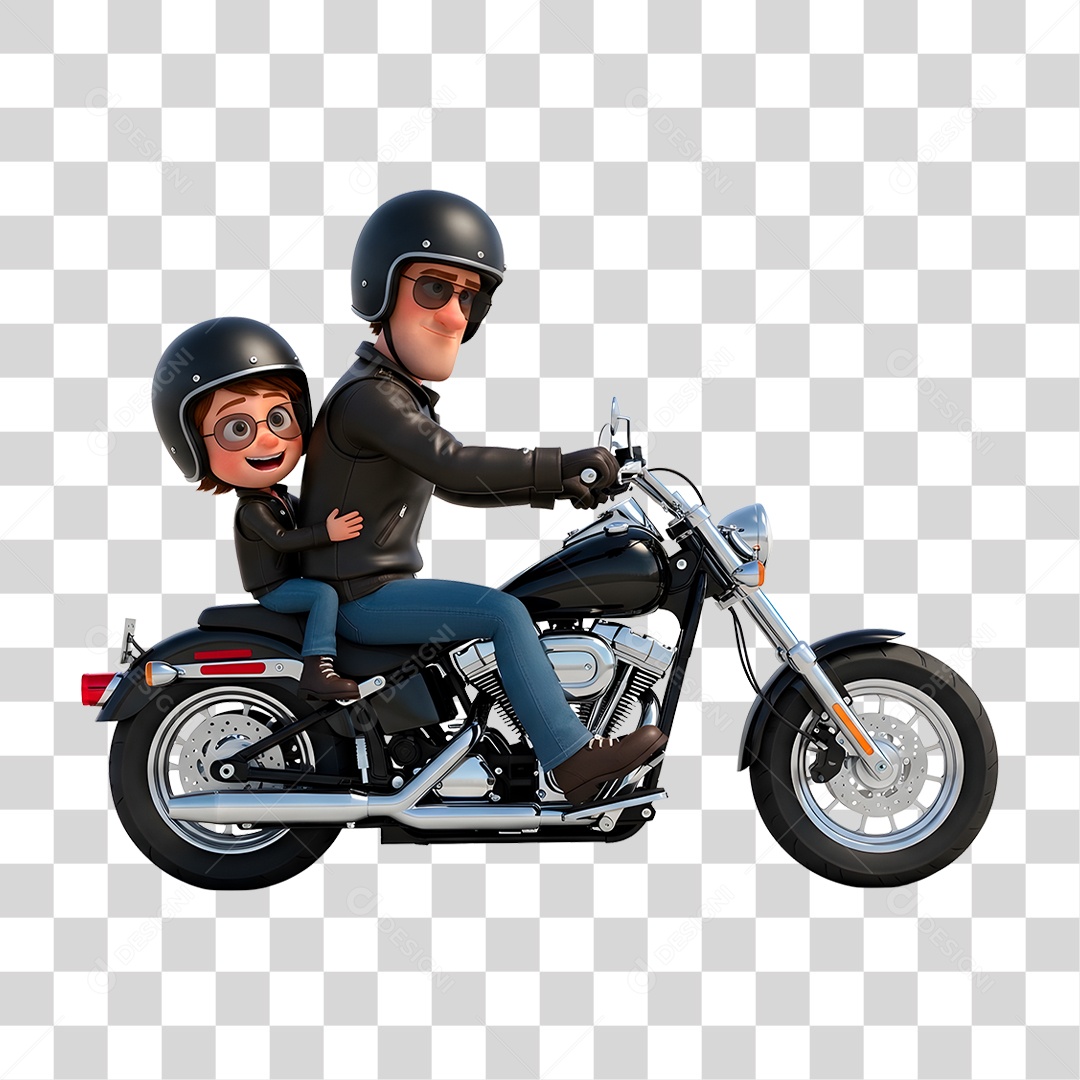 Personagem Pai e Filho em Motocicleta PNG Transparente