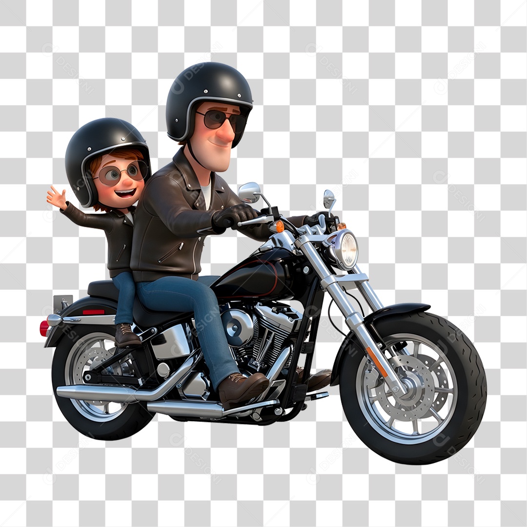 Personagem Pai e Filho em Motocicleta PNG Transparente