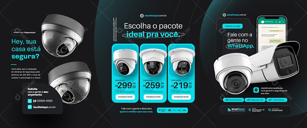 Carrossel Câmeras de Segurança Hey sua Casa Está Segura Social Media PSD Editável