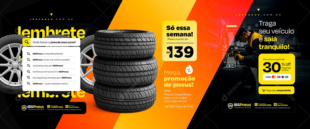 Carrossel Loja de Pneus só Essa Semana Lembrete Social Media PSD Editável