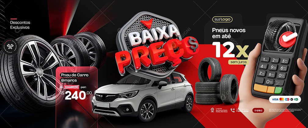 Carrossel Loja de Pneus Baixa Preço Social Media PSD Editável