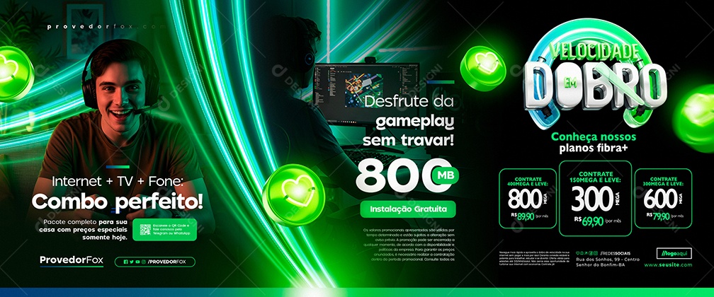 Carrossel Provedor de Internet Velocidade em Dobro Social Media PSD Editável