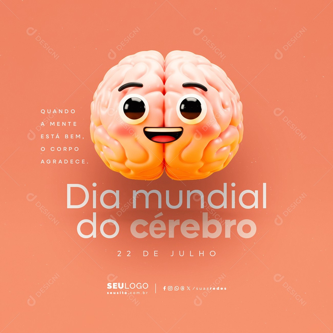 Dia Mundial do Cérebro 22 De Julho Social Media PSD Editável