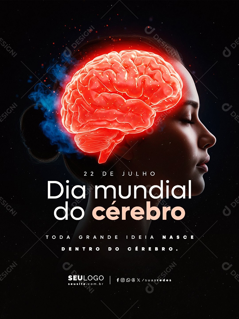 Dia Mundial do Cérebro 22 De Julho Social Media PSD Editável
