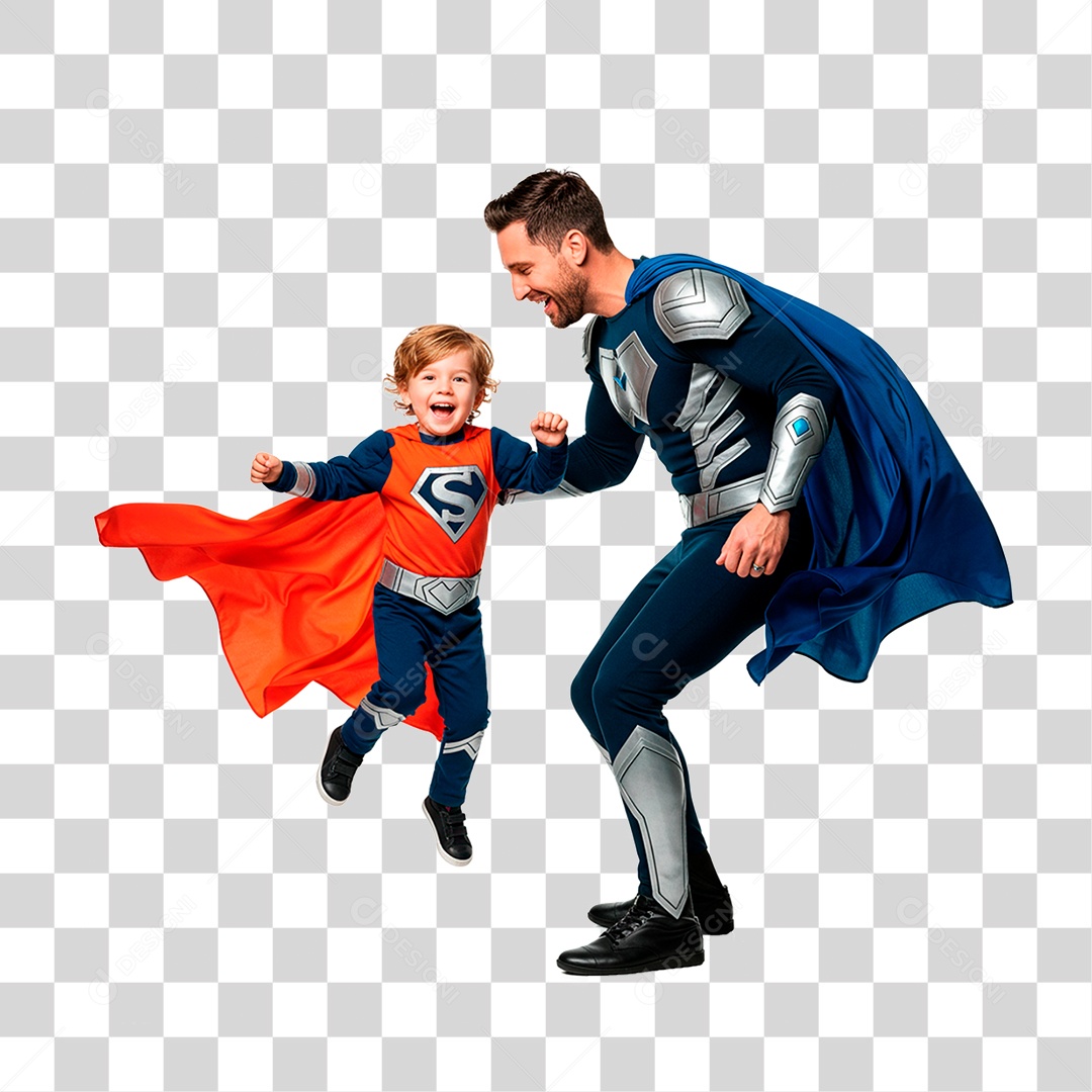 Pai e Filho com Fantasia de Super Herói PNG Transparente