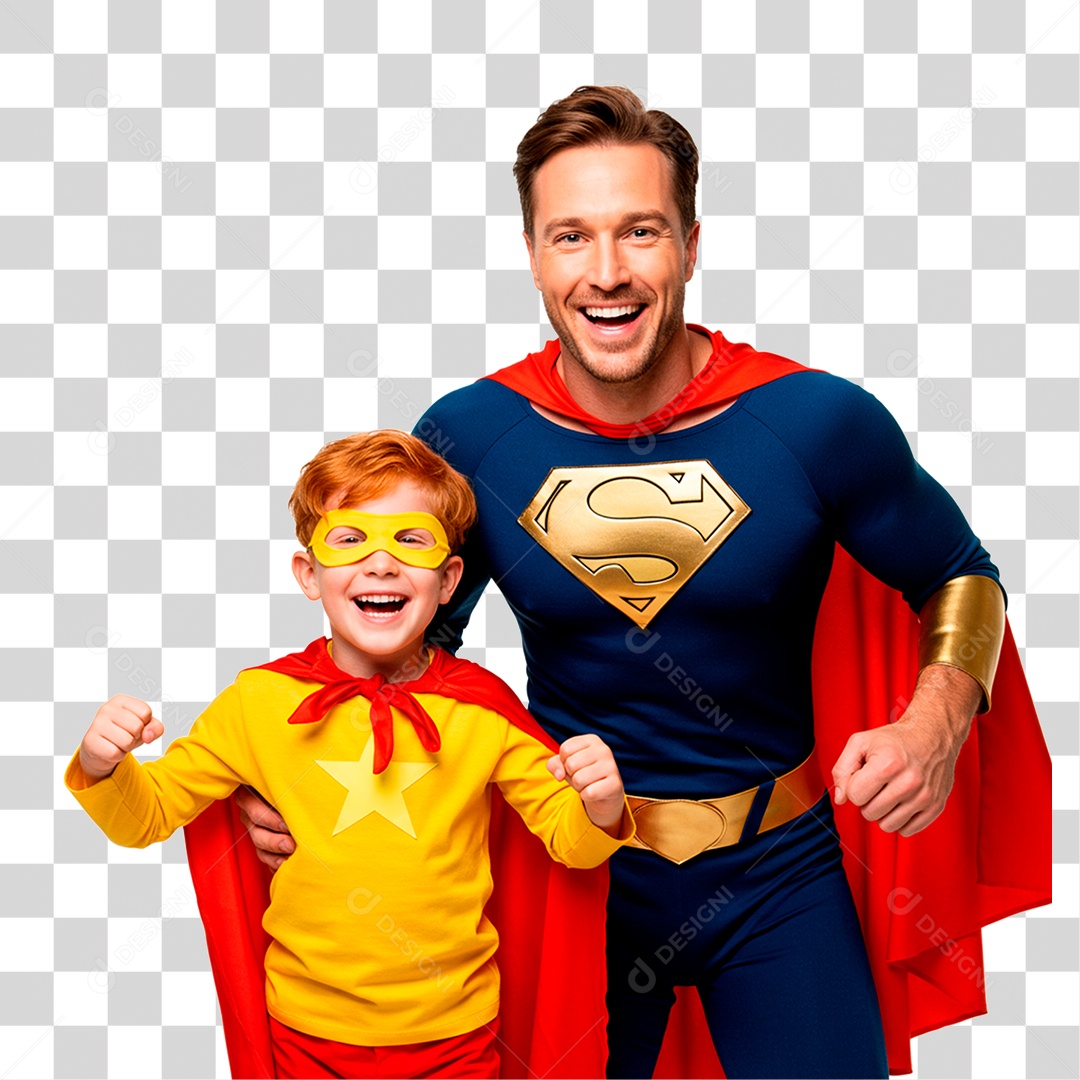 Pai e Filho com Fantasia de Super Herói PNG Transparente
