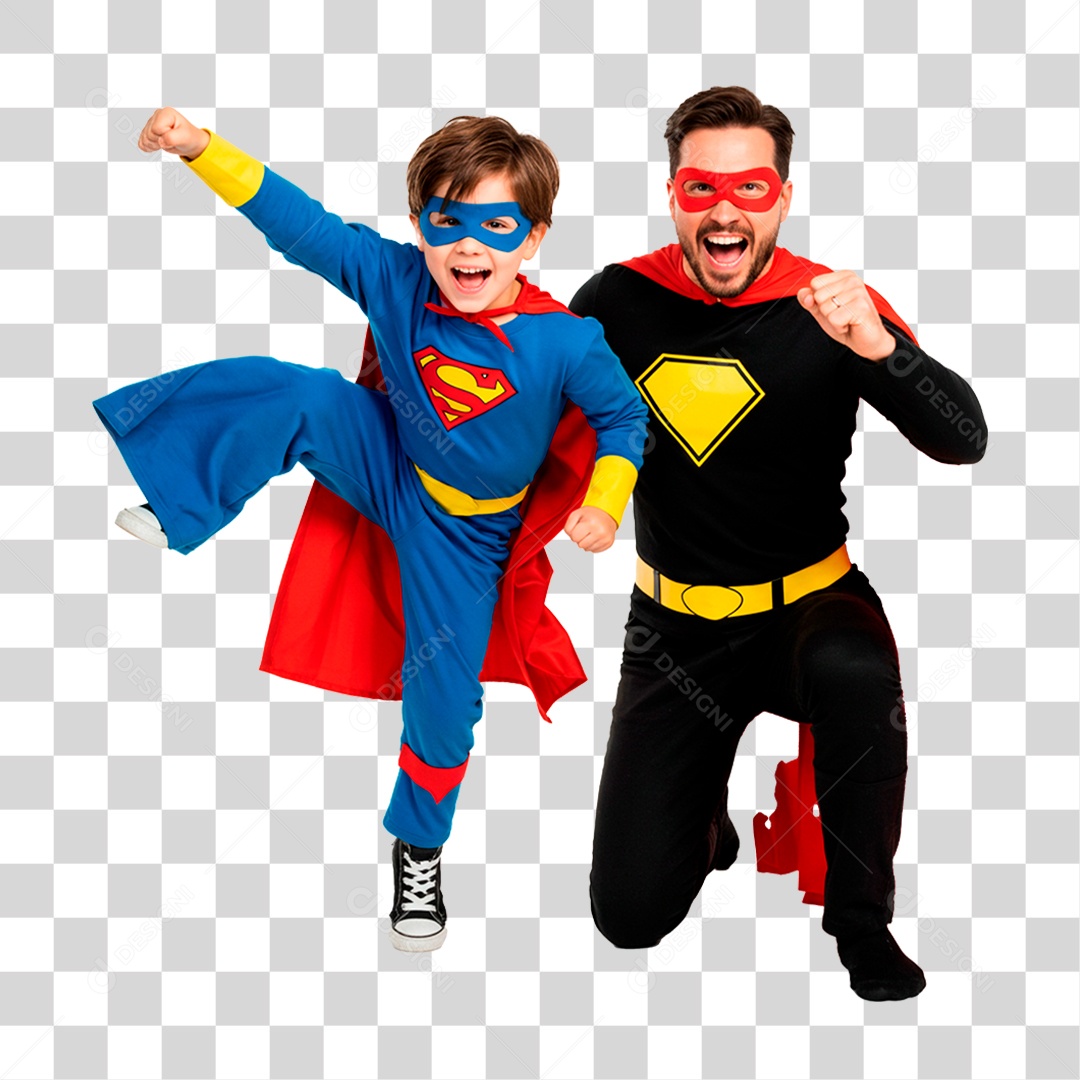 Pai e Filho com Fantasia de Super Herói PNG Transparente