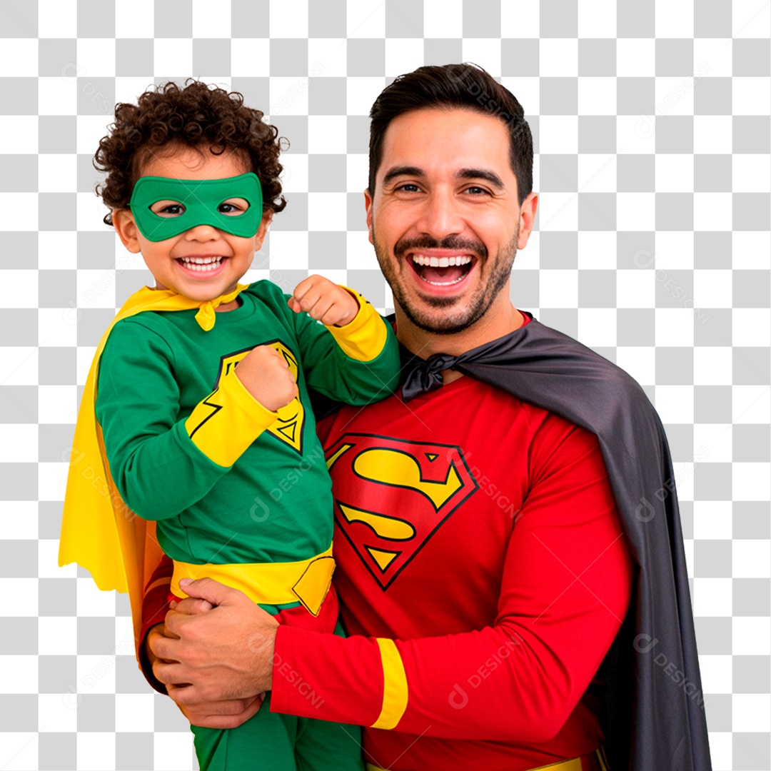 Pai e Filho com Fantasia de Super Herói PNG Transparente