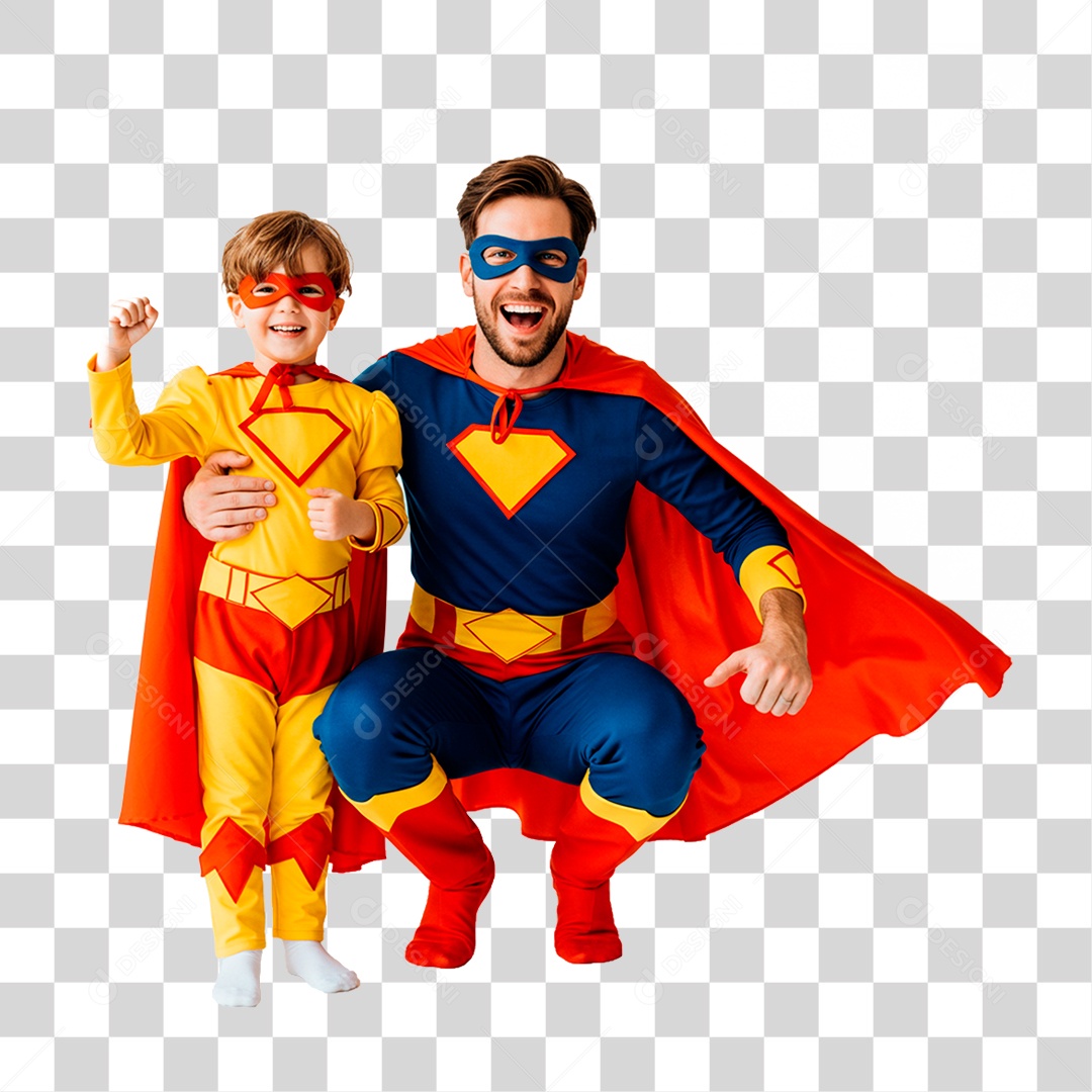 Pai e Filho com Fantasia de Super Herói PNG Transparente