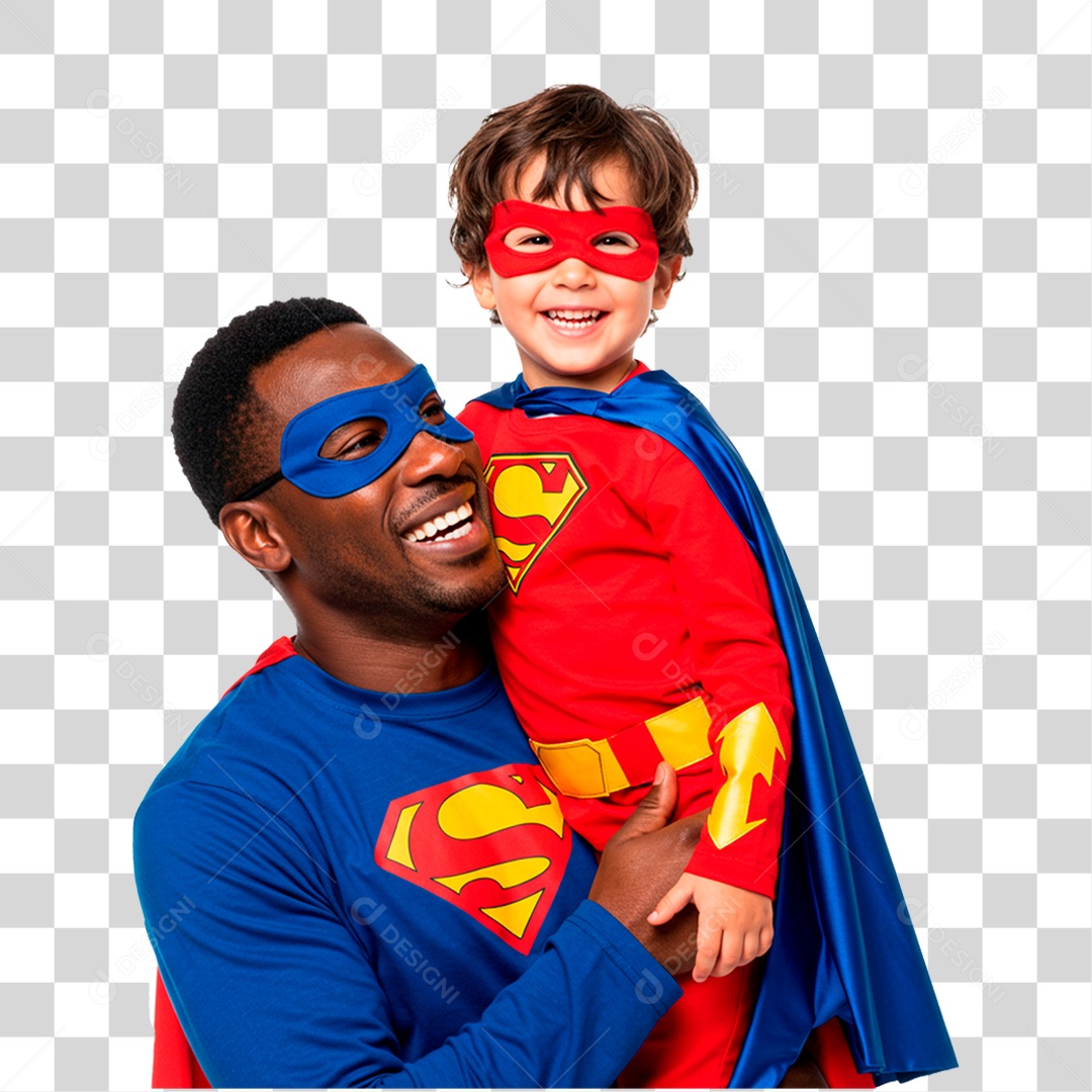 Pai e Filho com Fantasia de Super Herói PNG Transparente