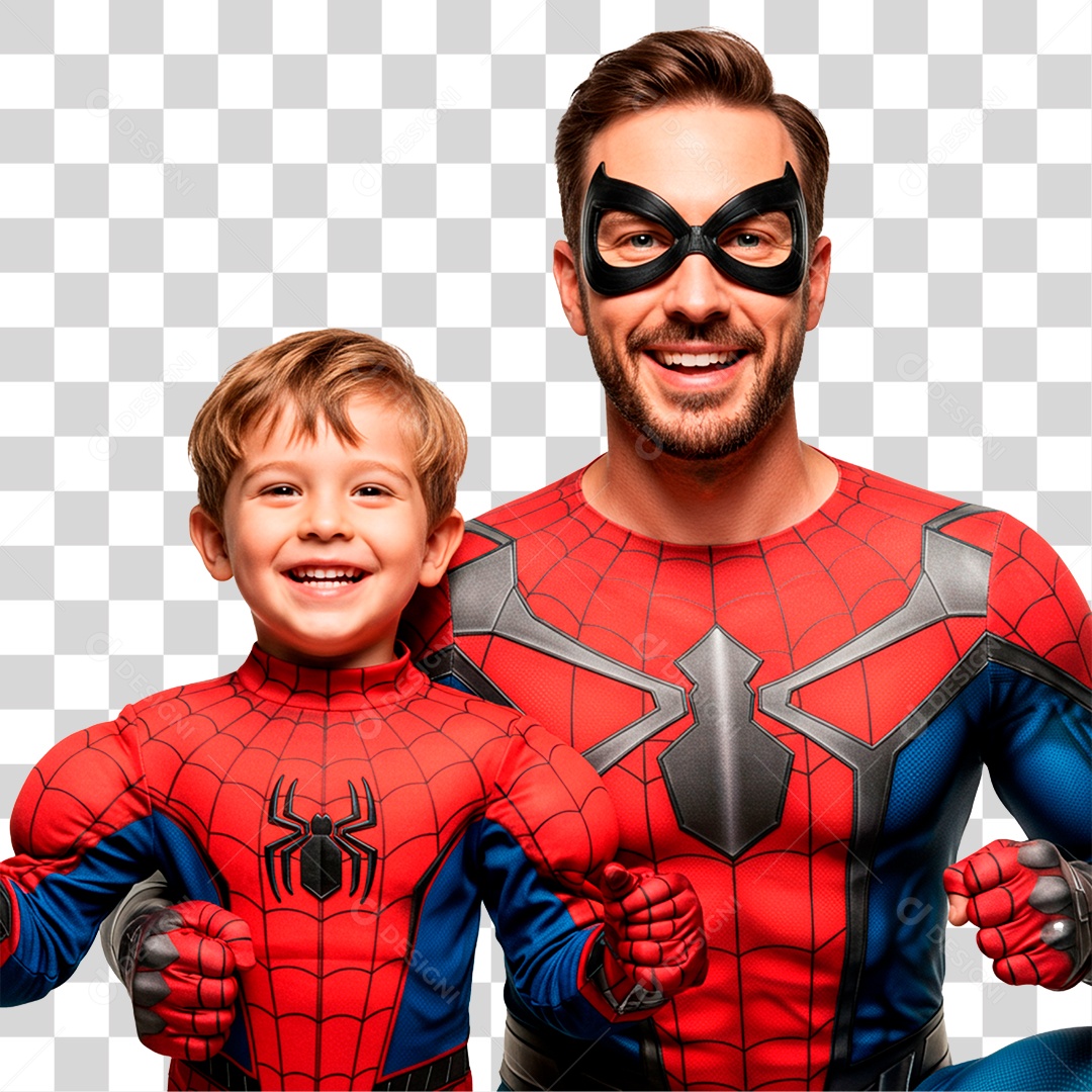 Pai e Filho com Fantasia de Super Herói PNG Transparente
