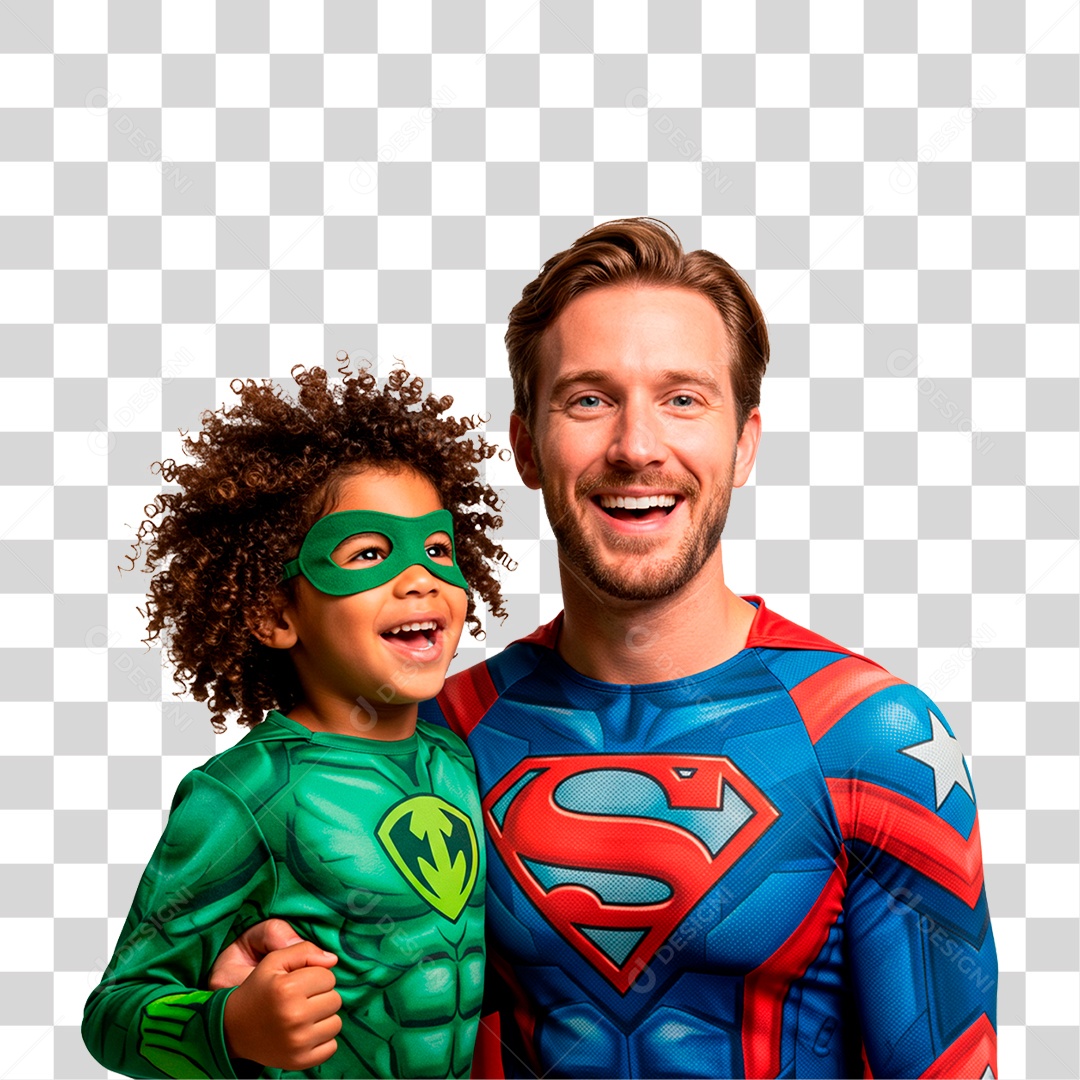Pai e Filho com Fantasia de Super Herói PNG Transparente