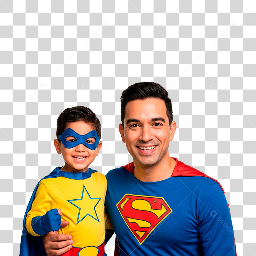 Pai e Filho com Fantasia de Super Herói PNG Transparente