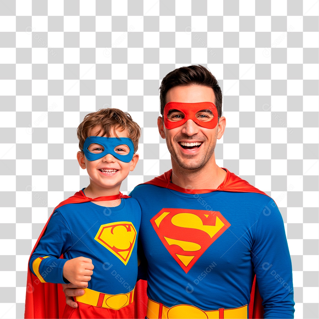Pai e Filho com Fantasia de Super Herói PNG Transparente