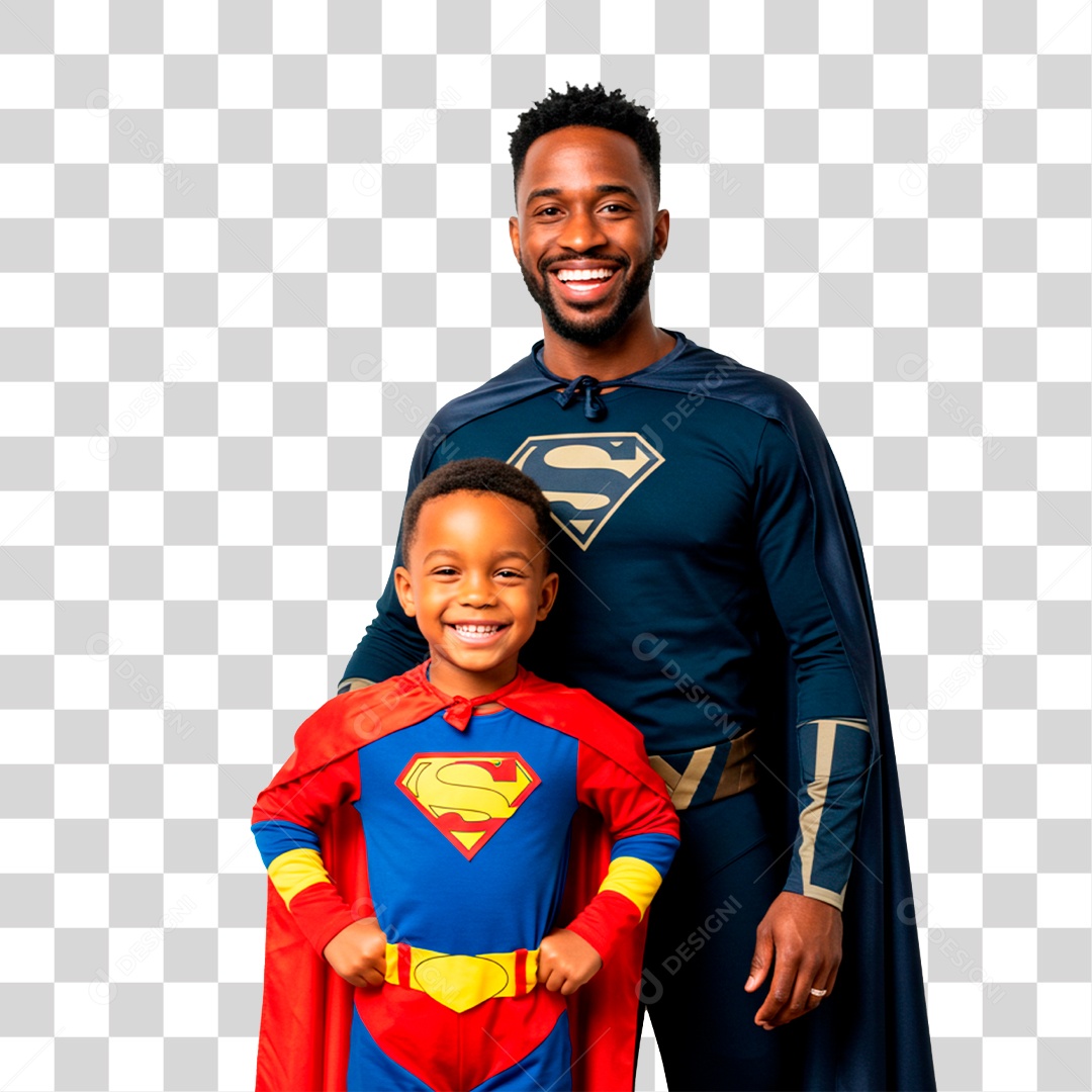 Pai e Filho com Fantasia de Super Herói PNG Transparente