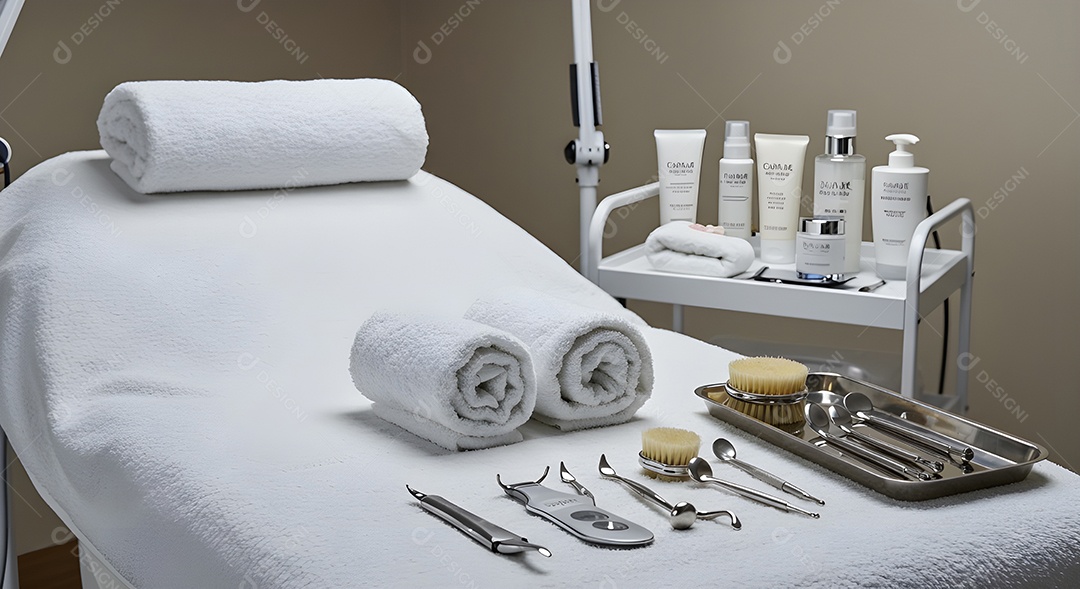 Imagem mostra uma sala de tratamento estético ou consultório de dermatologia estética