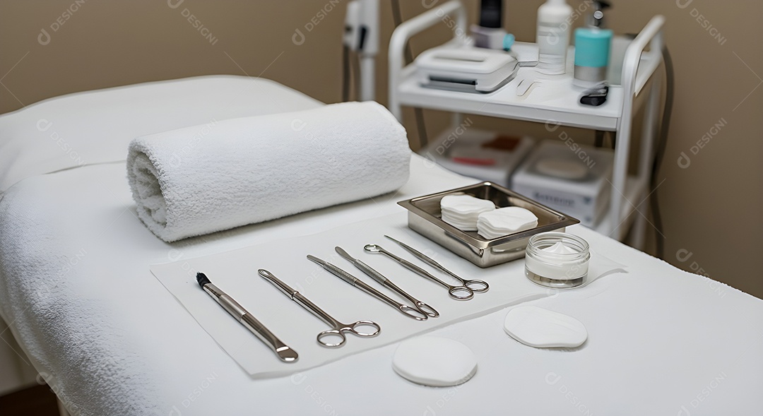 Imagem mostra uma sala de tratamento estético ou consultório de dermatologia estética