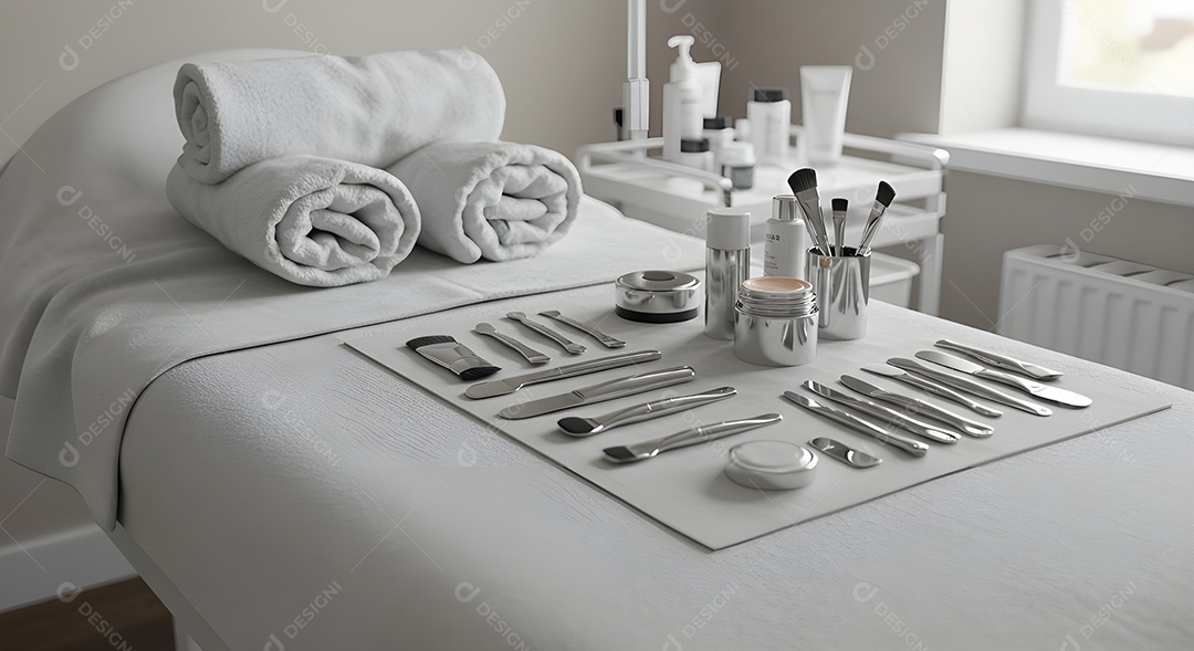 Imagem mostra uma sala de tratamento estético ou consultório de dermatologia estética