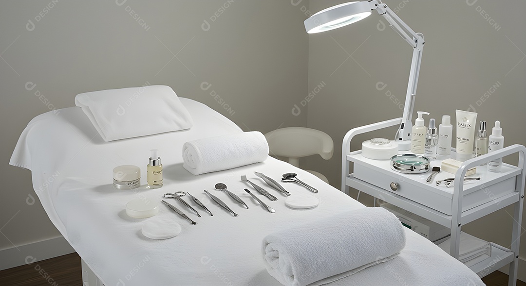 Imagem mostra uma sala de tratamento estético ou consultório de dermatologia estética