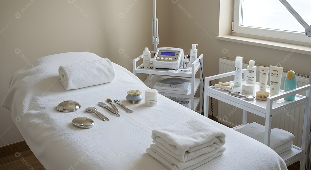 Imagem mostra uma sala de tratamento estético ou consultório de dermatologia estética