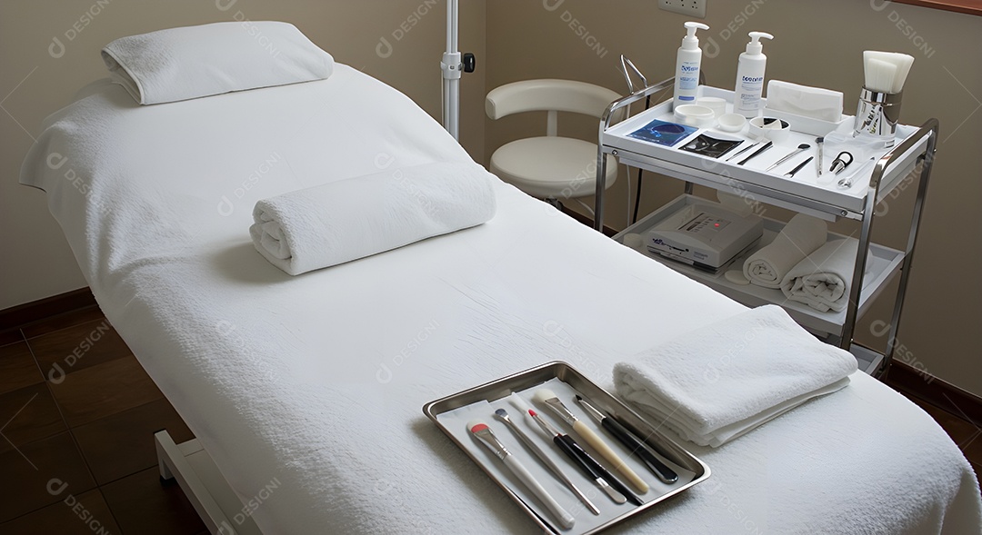 Imagem mostra uma sala de tratamento estético ou consultório de dermatologia estética