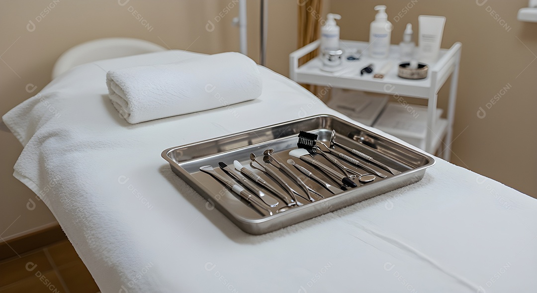 Imagem mostra uma sala de tratamento estético ou consultório de dermatologia estética