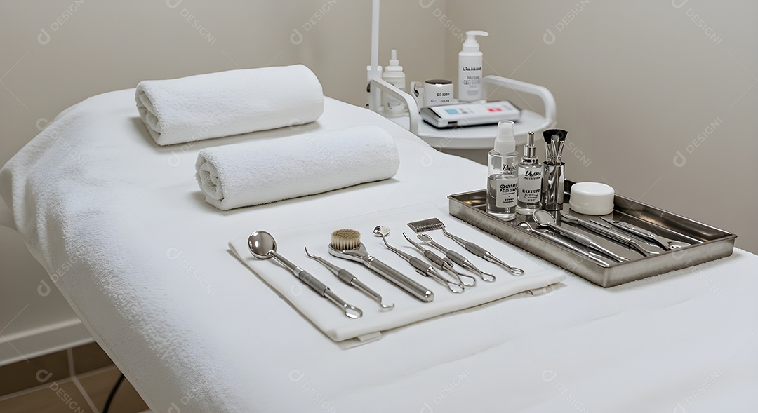 Imagem mostra uma sala de tratamento estético ou consultório de dermatologia estética