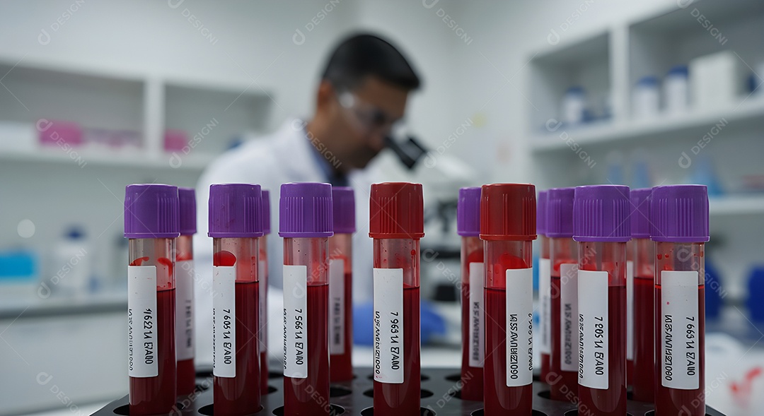 Tubos de coleta de sangue, comumente usados em laboratórios para exames de sangue