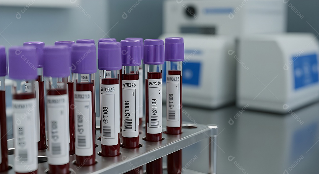 Tubos de coleta de sangue, comumente usados em laboratórios para exames de sangue