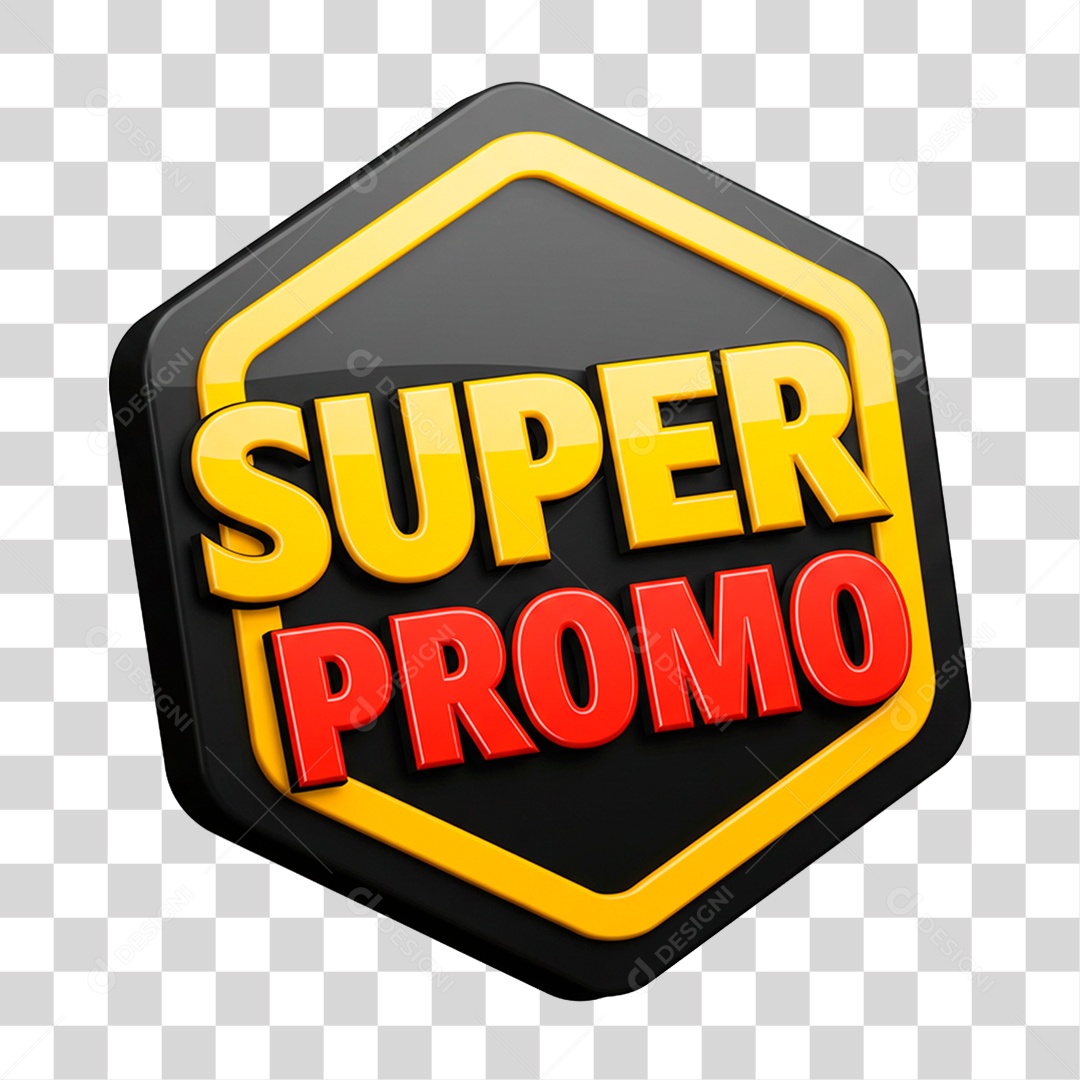 Selo 3D Super Promo para Composição PNG Transparente