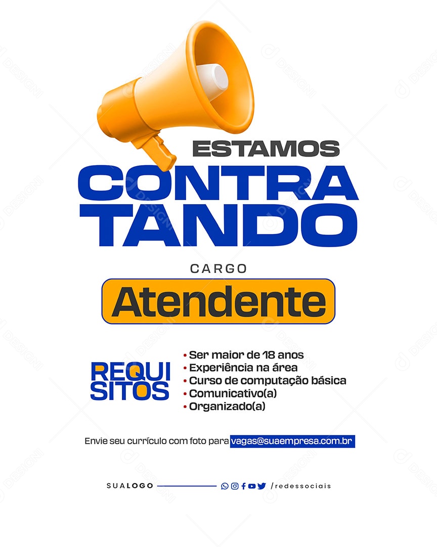 Estamos Contratando Atendente Social Media PSD Editável