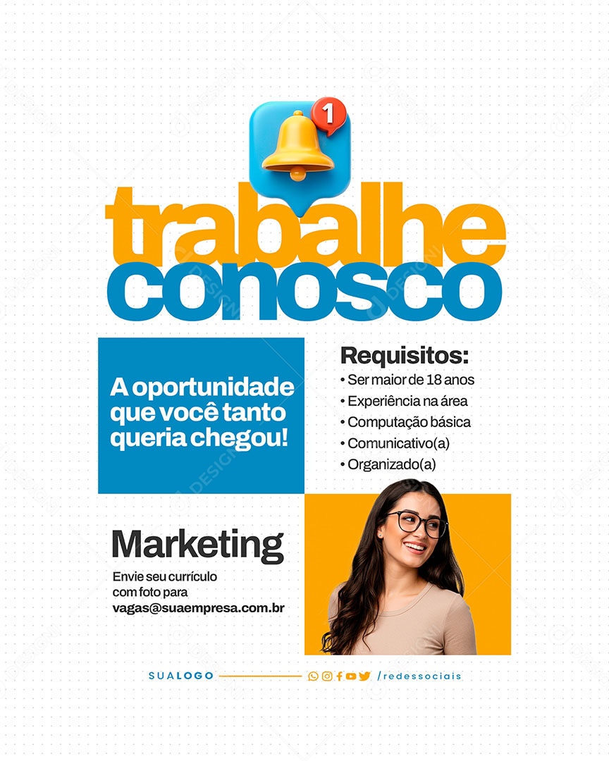 Vaga de Emprego Trabalhe Conosco Social Media PSD Editável