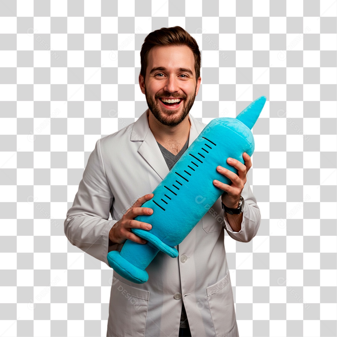 Doutor Segurando Seringa de Pelúcia PNG Transparente