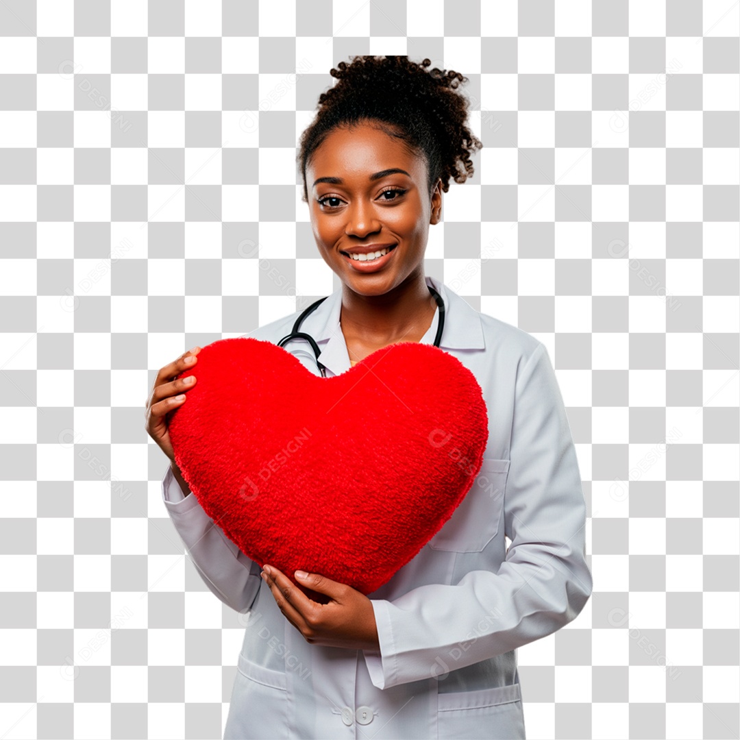 Médica Segurando Coração de Pelúcia PNG Transparente
