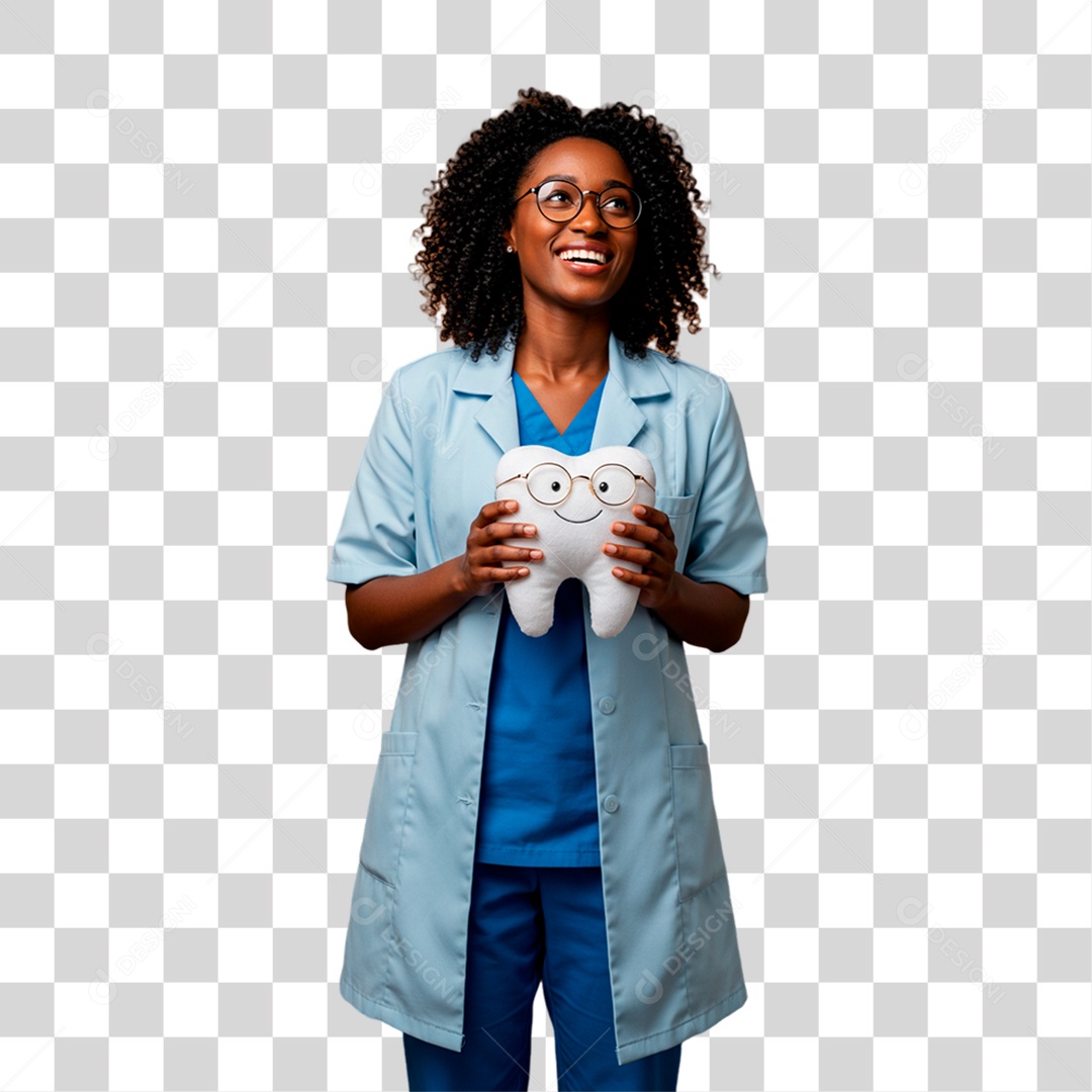 Dentista Segurando Dente de Pelúcia PNG Transparente
