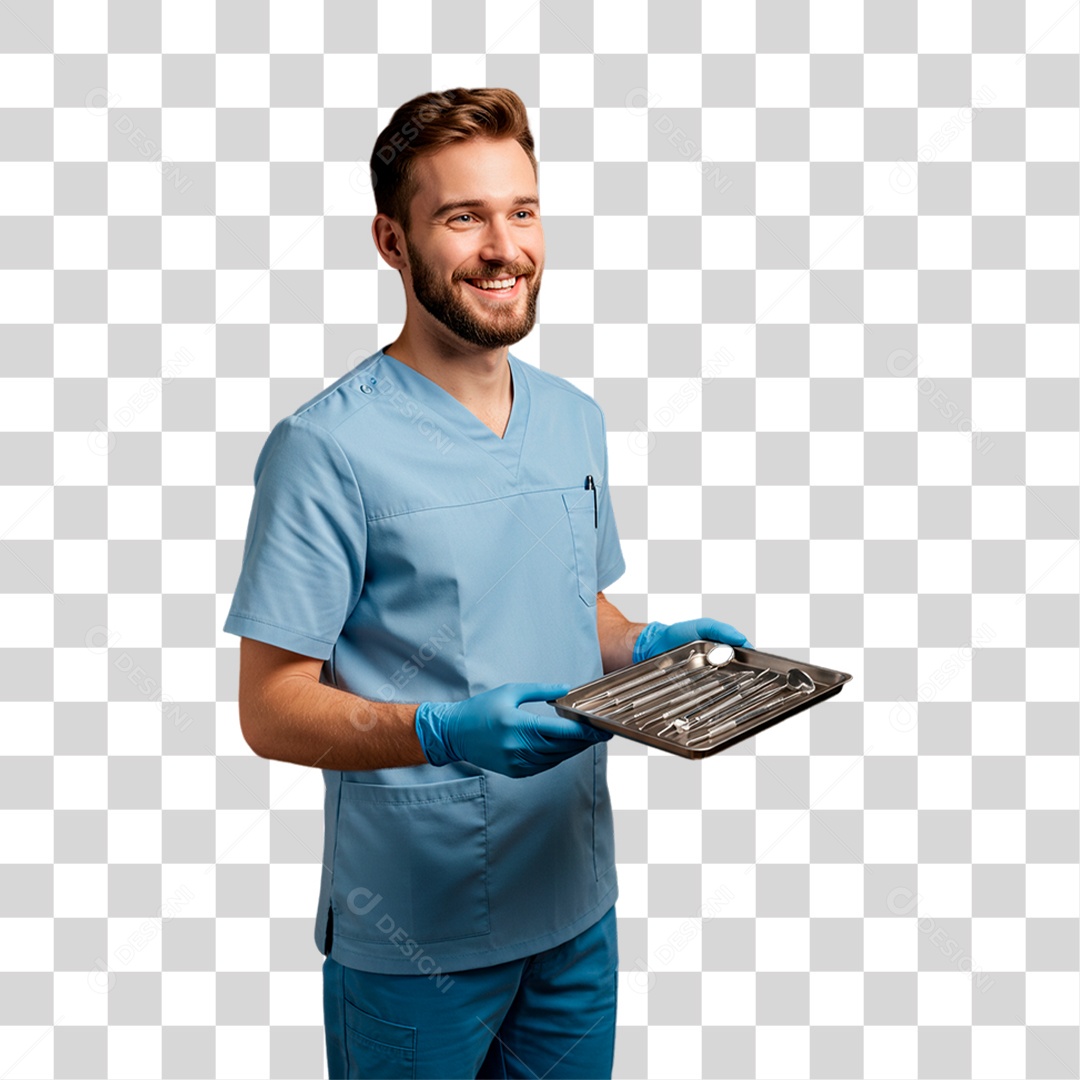 Dentista Segurando Bandeja PNG Transparente