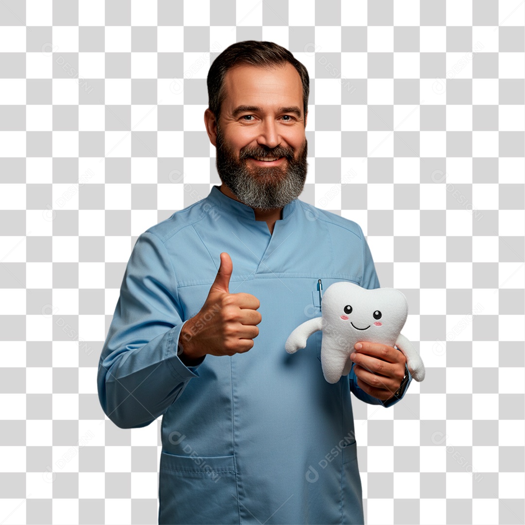 Dentista Segurando Dente de Pelúcia PNG Transparente