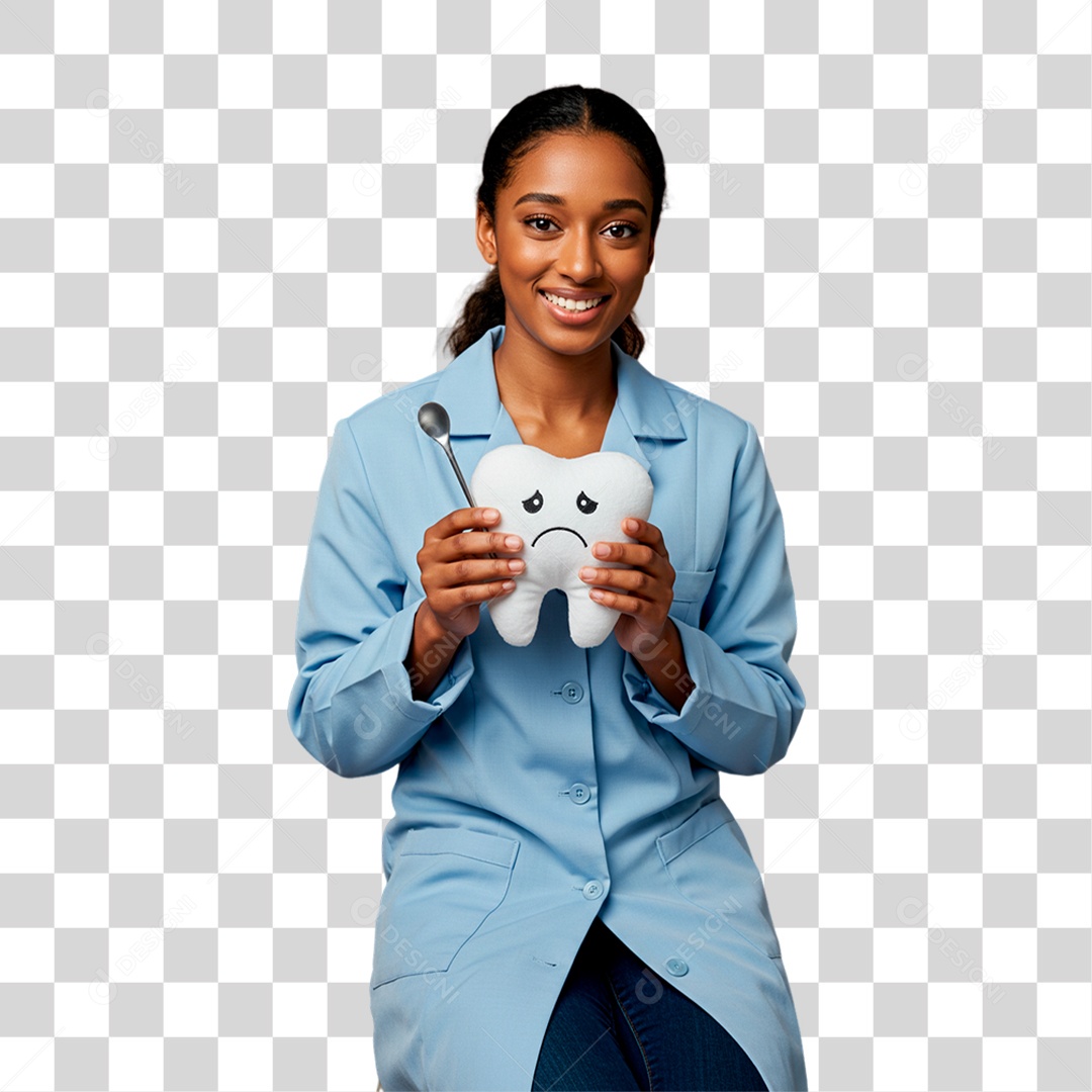 Cirurgiã Dentista Segurando Dente de Pelúcia PNG Transparente