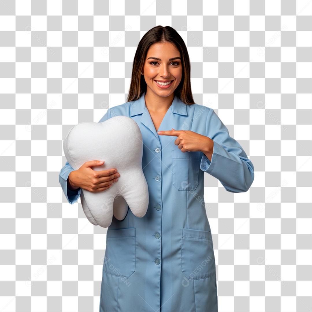 Cirurgiã Dentista Segurando Dente de Pelúcia PNG Transparente